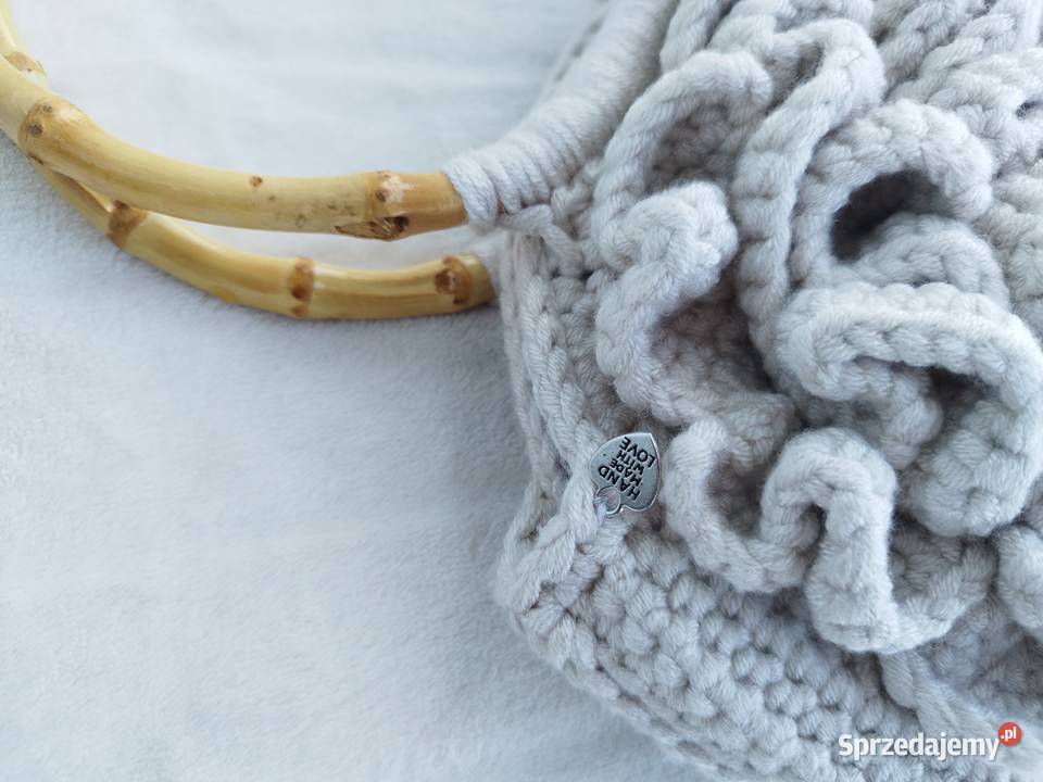 Torebka crochet z bambusowymi uchwytami Piwonia 20cm Piotrków Trybunalski