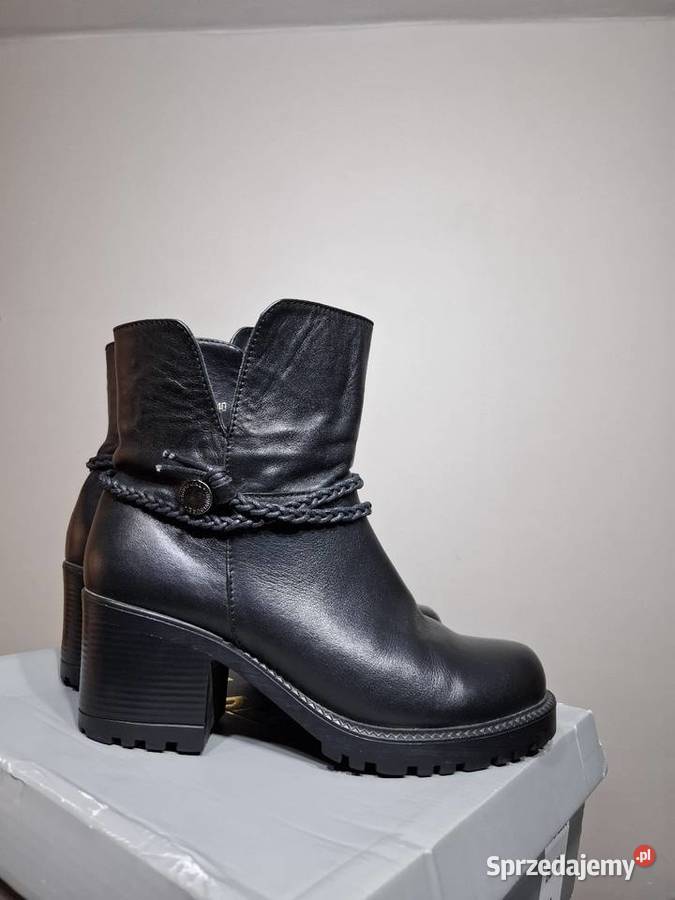 Botki damskie 38 czarne skórzane Kraków sprzedam