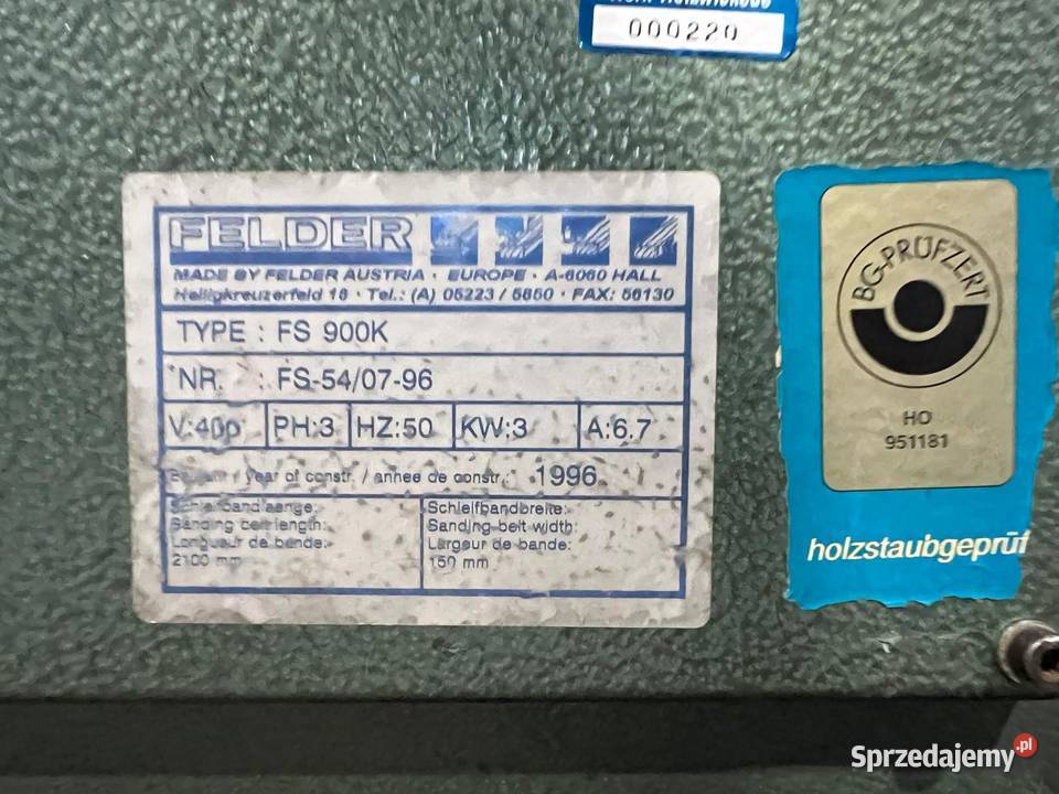 Szlifierka krawędziowa Felder FS900K Produkcja małopolskie Juszczyn