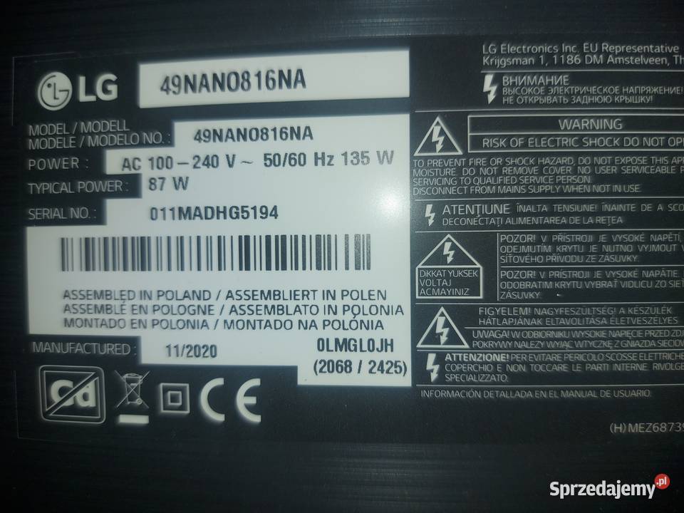 SPRZEDAM TV LG49NANO816NA 4K HDR UHD DVB T2hevc zachodniopomorskie Połczyn-Zdrój