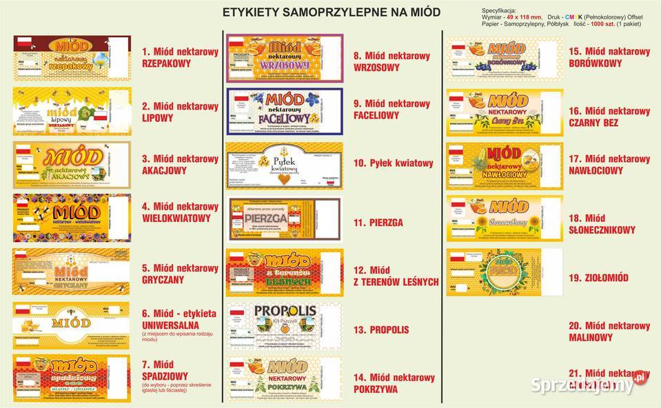 Naklejki Etykiety na MIÓD 1000 BANDEROLE kujawsko-pomorskie Włocławek