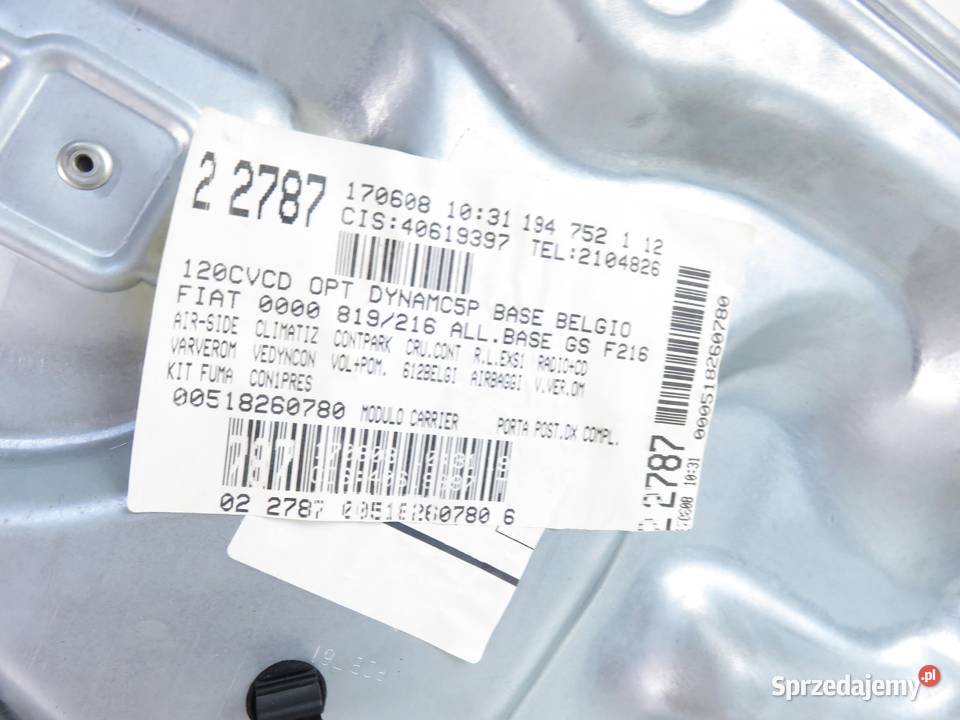 PODNOŚNIK SZYBY PRAWY TYLNY CROMA II 00518260780 małopolskie