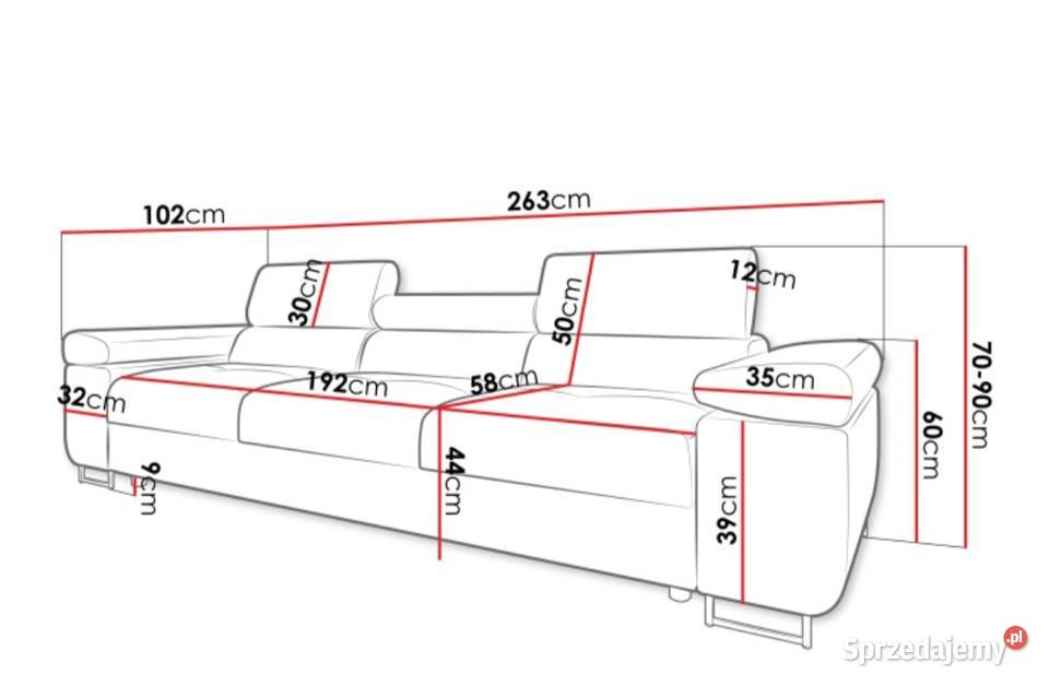 Wygodna sofa salonowa z regulowanymi zagłówkami 60cm małopolskie Kraków