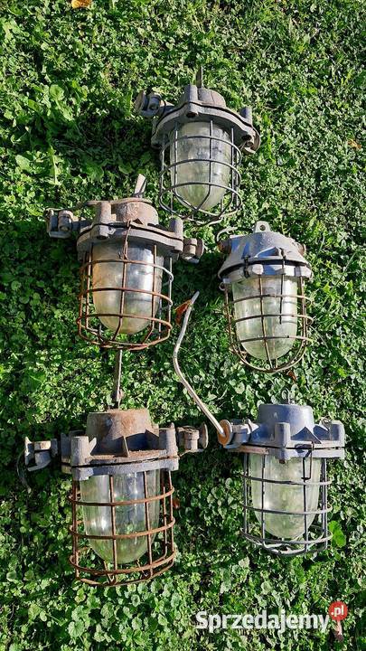 Zestaw 5 lamp PRL Vintage industrialne loft Lampy wiszące
