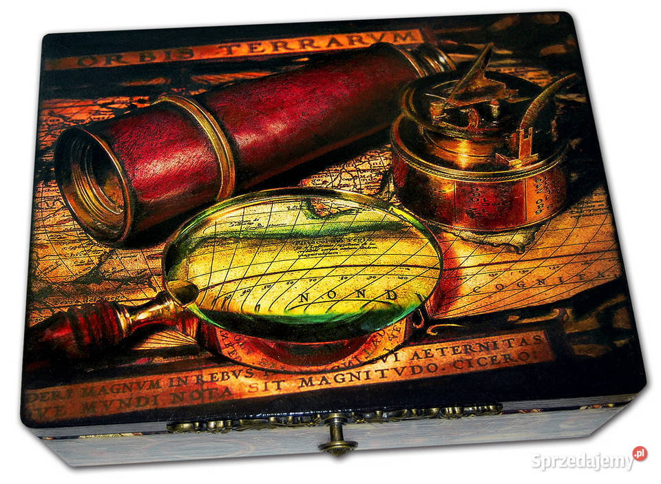 DUŻA SKRZYNIA PODRÓŻNIKA drewniany kufer 40x30 wielokolorowy