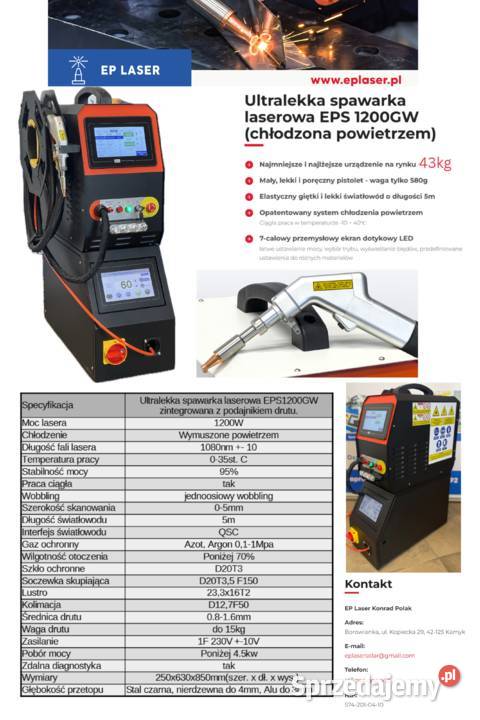 Spawarka Laserowa ultralekka EPS1200GW 1200W Kamyk