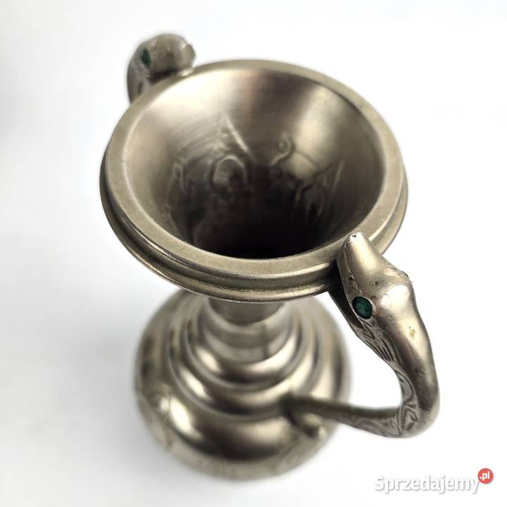 Wazon z uchwytami w kształcie głów węży metal Bronisze
