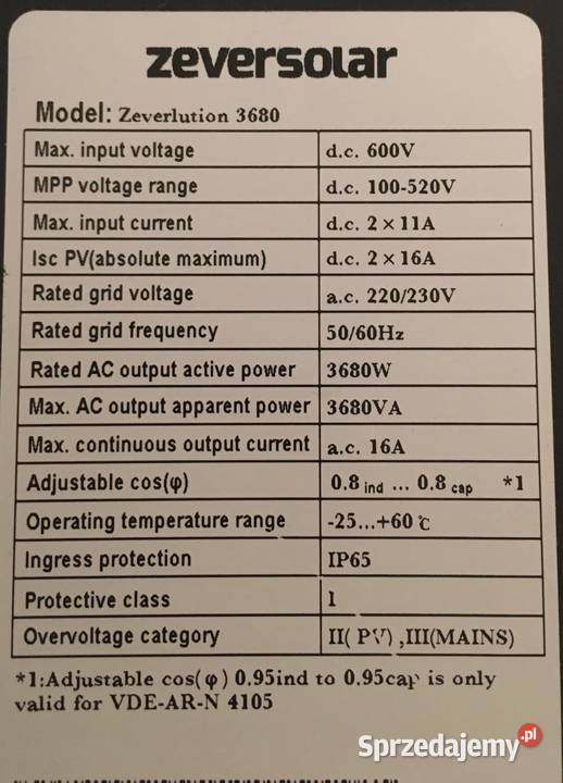Falownik inwerter Zeverslar 3680 W 1fazowy 1F Pozostałe Kraków