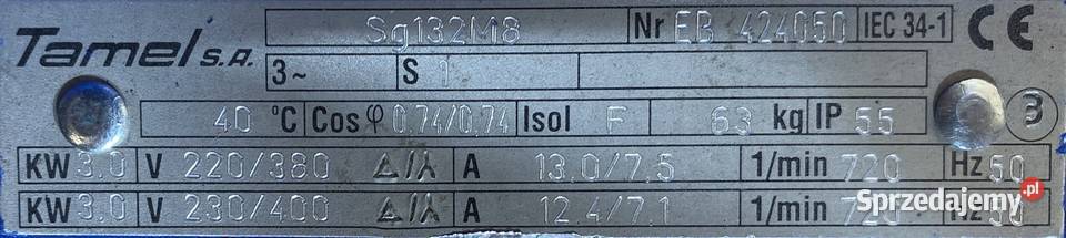 silnik elektryczny 3kW 720obr 3fazowy OBCE Pigża