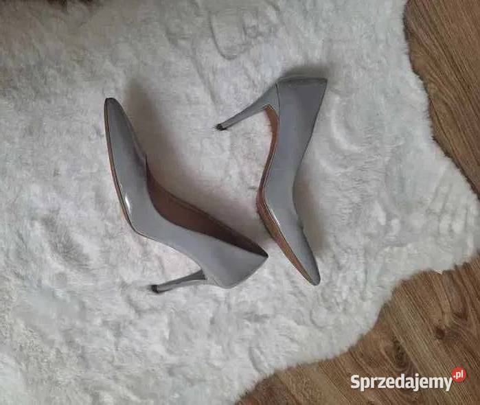 Lakierowane szare szpilki Ryłko skóra naturalna Półbuty Kraków