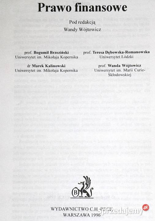 Prawo finansowe B Brzezinski T Debowska M Rok wydania 1996 Chełm