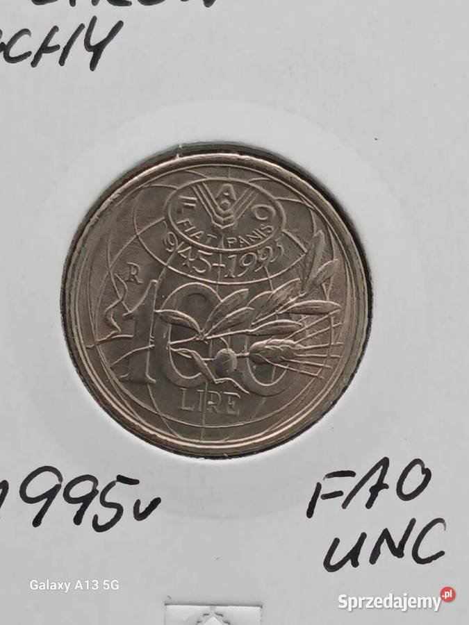 100 Lirów Włochy 1995 r FAO UNC Konin