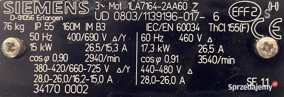 silnik elektryczny 15kW 2940obr 3fazowy SIEMENS Silniki Pigża