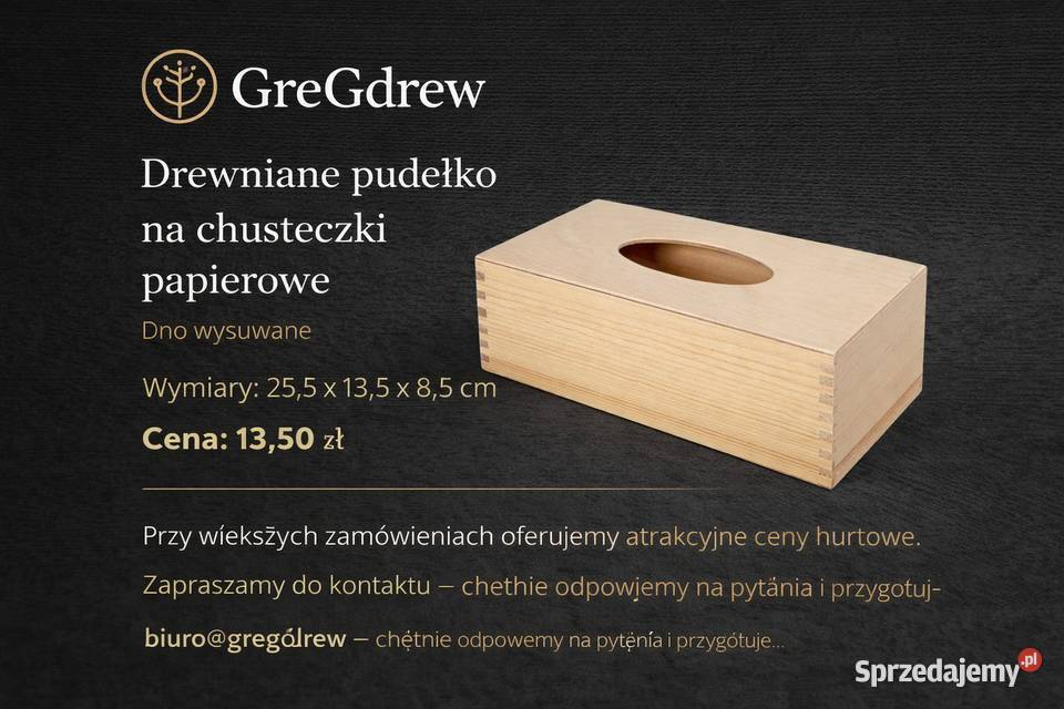 Eleganckie drewniane pudełko na chusteczki dno