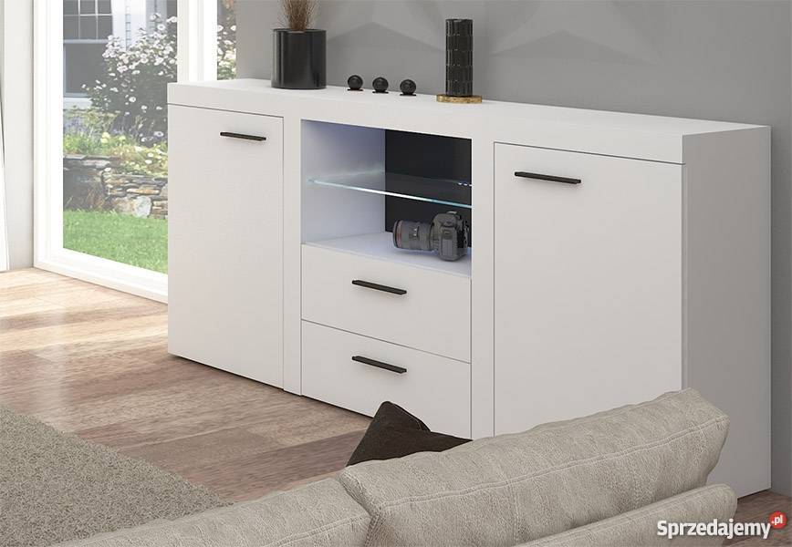 Pojemna Komoda LED Biała Dąb Sonoma szerokość Wrocław