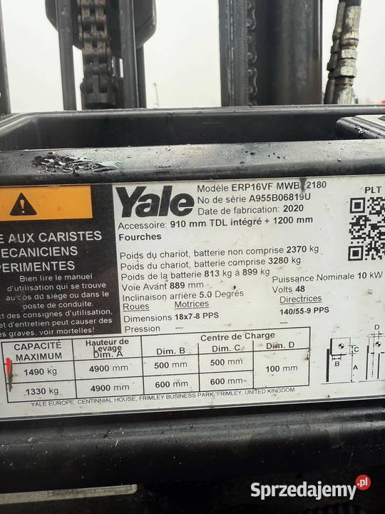 wózek widłowy elektryczny YALE ERP16VF Triplex Yale Działoszyn sprzedam