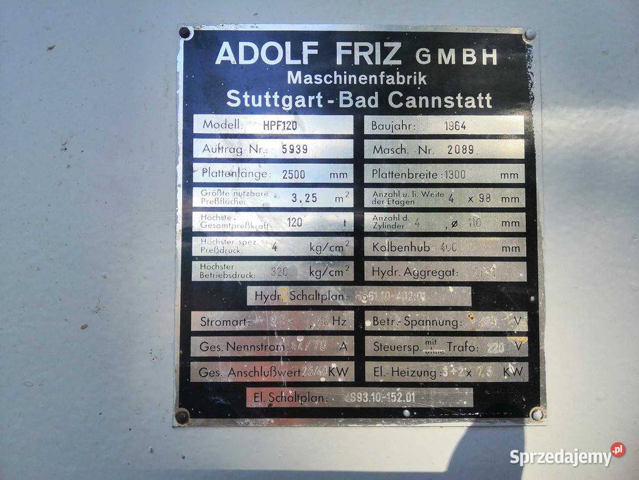 Friz hpf120 Prasa półkowa płaszczyznowa 4 Chełm