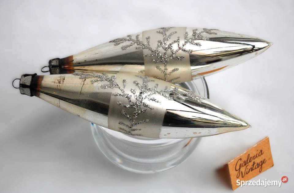 Stare bombki szklane srebrne sople 2 13 PRL Lublin