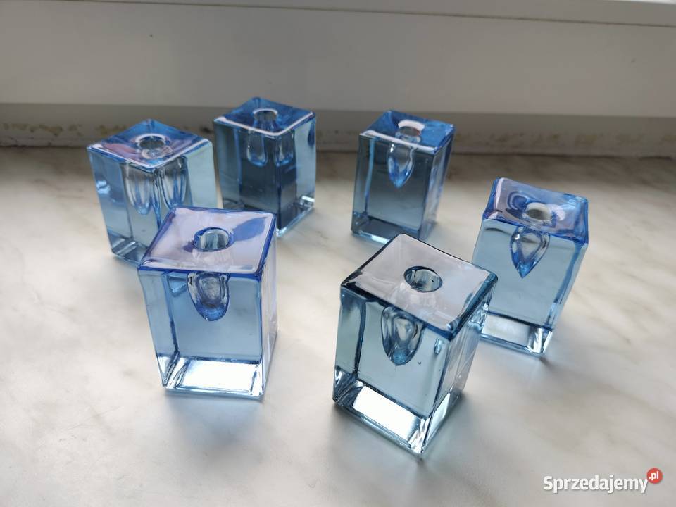 Niebieskie szklane świeczniki zestaw Choszczno sprzedam