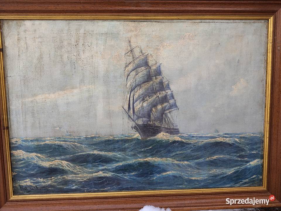 Stary obraz olejny Morze Bałtyckie Kartuzy