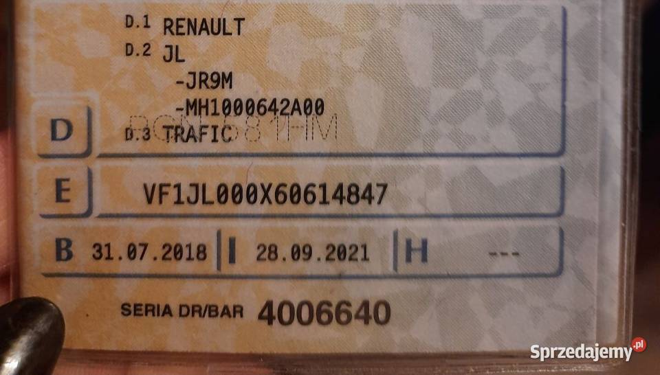 Renault Trafic Renault Trafic 2018r Salon gniazdo USB Mieszków