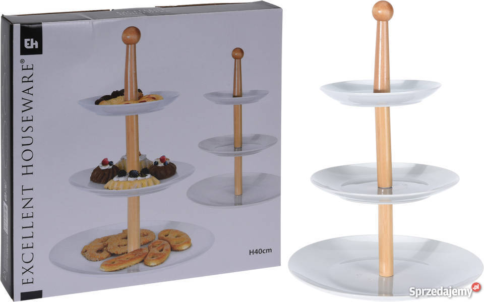 Patera Etażerka 3 poziomy porcelana drewno