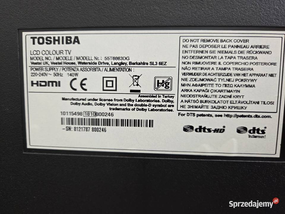 Telewizor Toshiba 55 4K LED UHD 55T6863DG 55cale Telewizory podlaskie Białystok