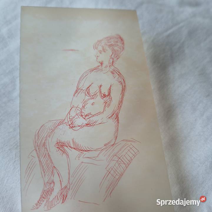 Stara grafika tusz kobieta Jan Hopliński Brzesko