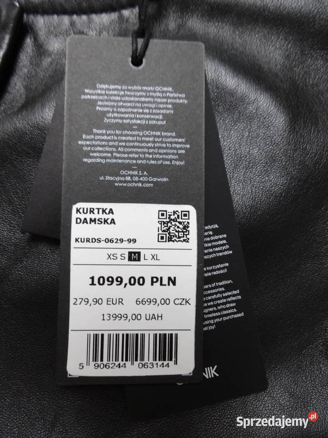 Ochnik czarna krótka kurtka z naturalnej skóry Rozmiar 38(M) Tomaszów Mazowiecki