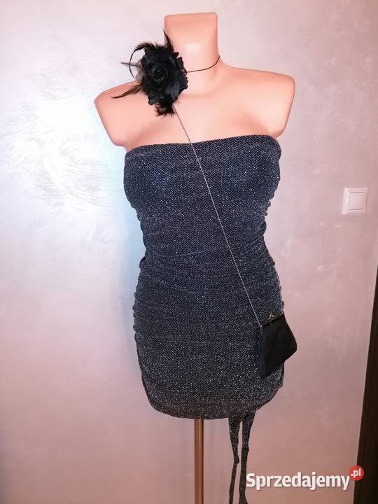 Włoska sukienka koktajlowa czarnosrebrna Rozmiar 38(M) Warszawa