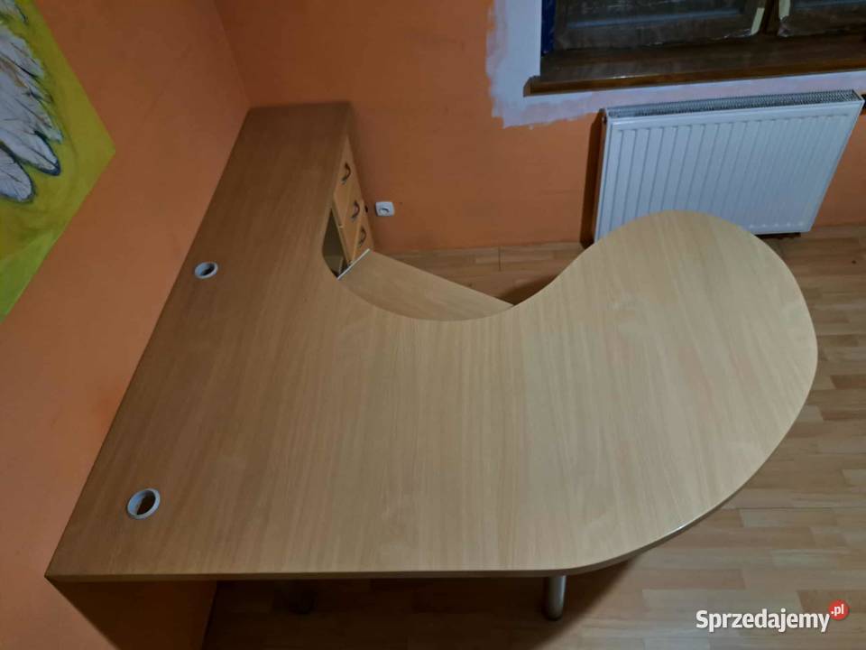 Biurko duże gruby blat półkole buk półka Złotniki Kujawskie