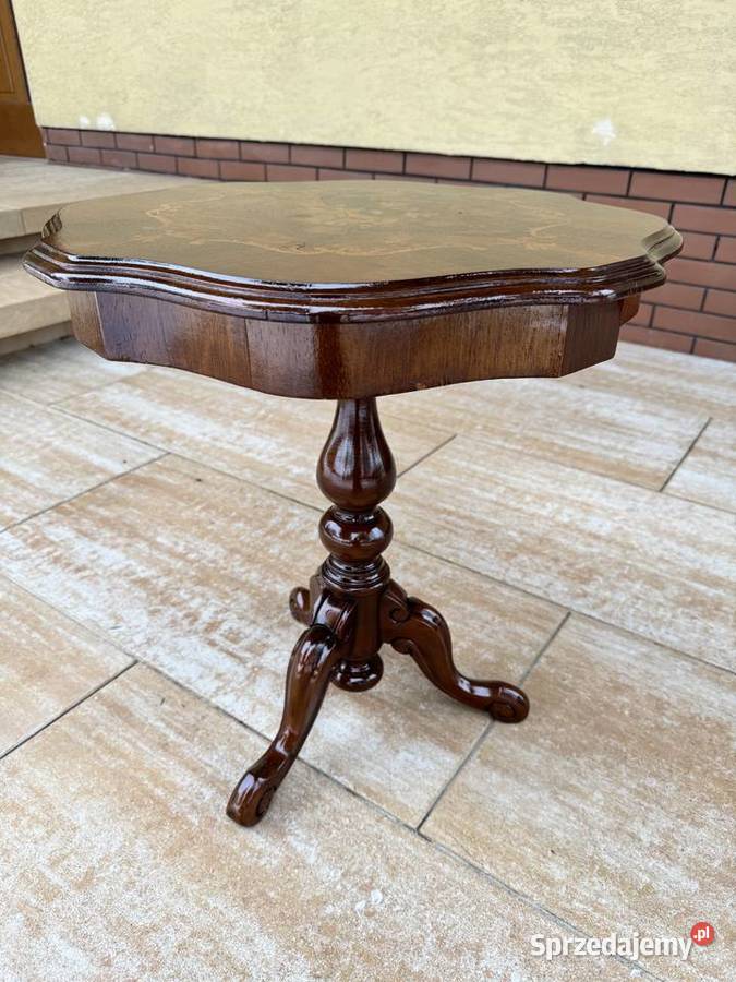 Stolik retro stylowy z intarsją kawowy vintage Sulbiny