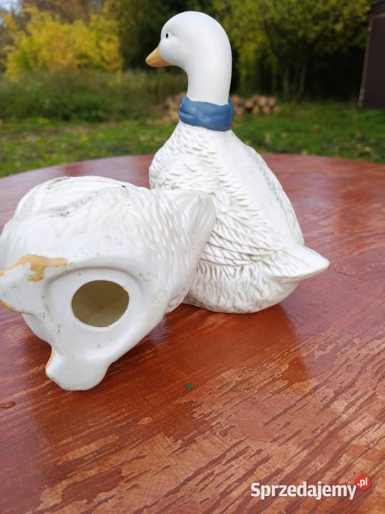 Ceramiczne figurki przedstawiające białe gęsi Wrocław