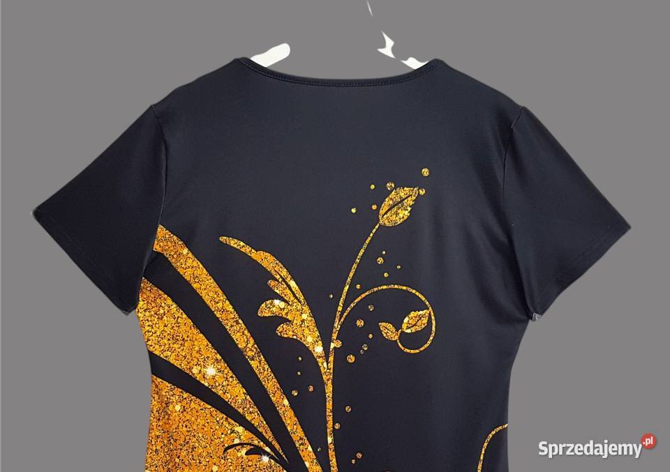 Damska sukienka czarnażółta w kwiaty z krótkim Chrzanów