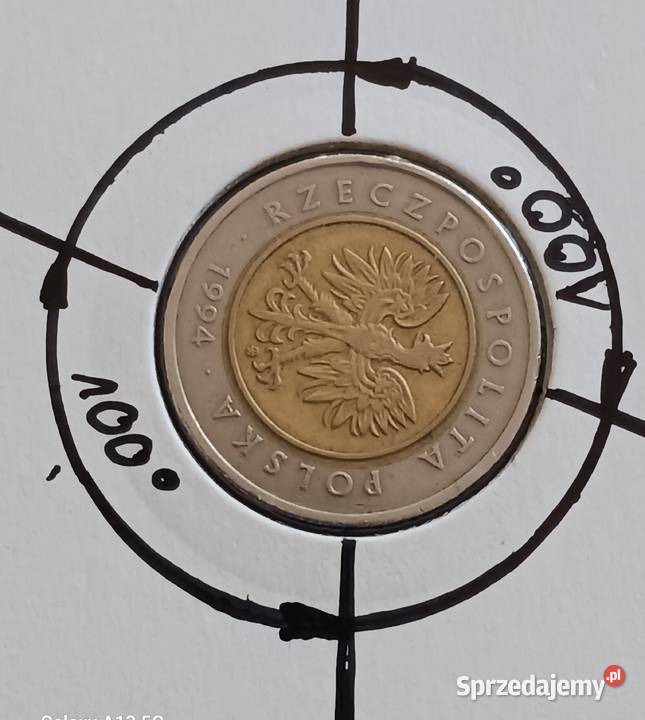 5 złotych 1994 r Destrukt skrętka przesunięcie Konin