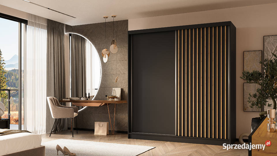 Duża szafa sypialniana 200 z lamelami Sosnowiec