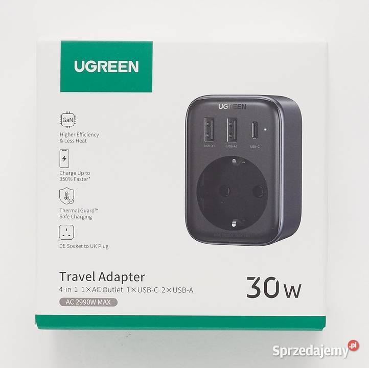 UGREEN ADAPTER PODRÓŻNY EU NA UK 2XUSBA 1XUSBC
