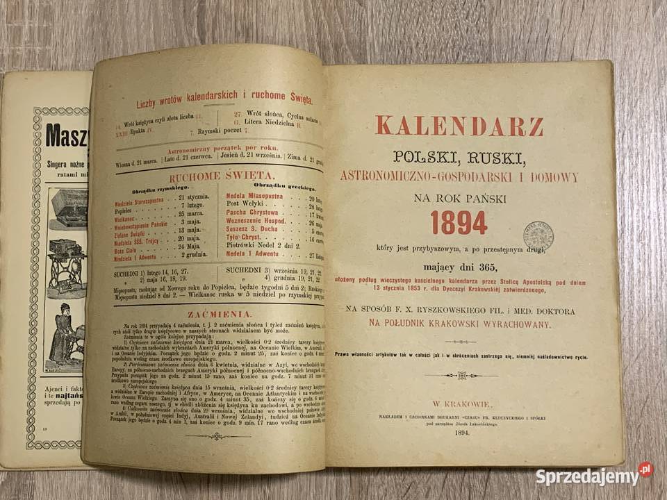 Kalendarz Krakowski Józefa Czecha na 1894 sprzedam