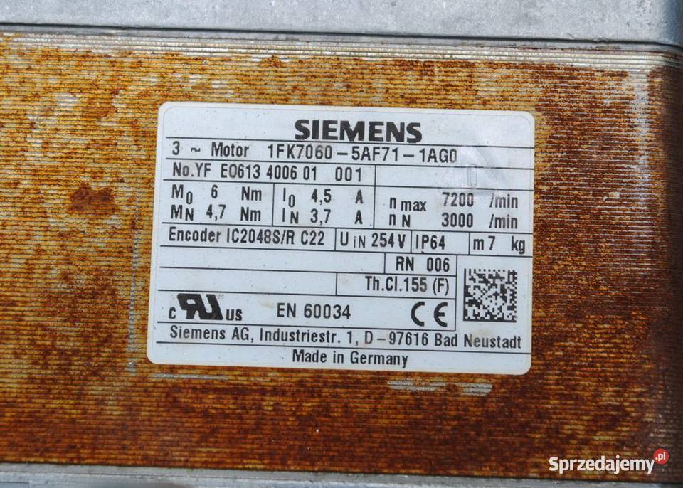 Silnik SERVOMOTOR 1FK70605AF711AG0 Siemens