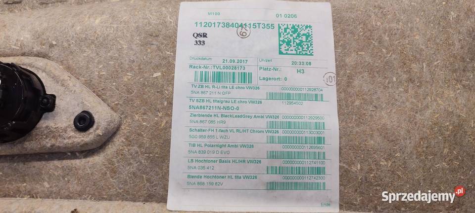 VW TIGUAN II BOCZEK DRZWI LEWY TYŁ 5NA867211N