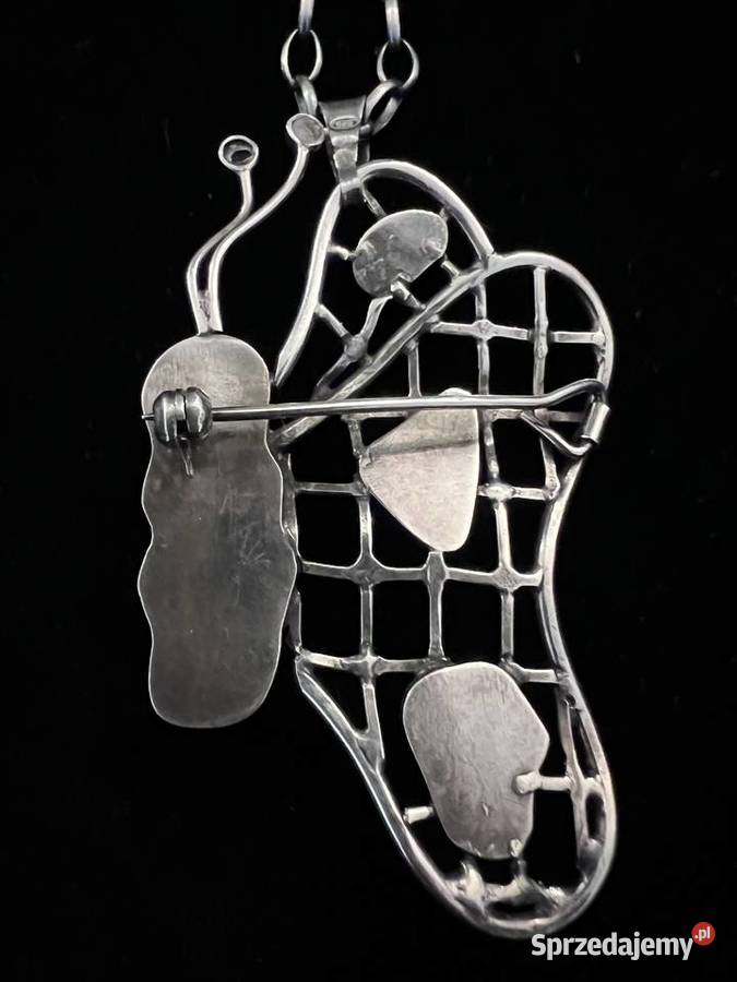 Srebrny wisior broszka motyl perły akwamaryn mazowieckie Warszawa