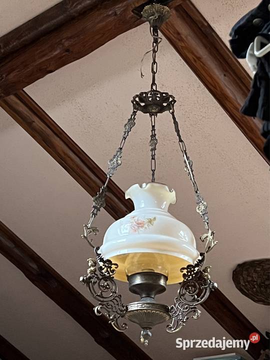 Żyrandol mosiężny lampa jak naftowa porcelana