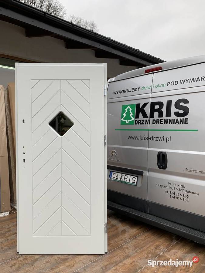 DRZWI ZEWNĘTRZNE GR 75MM DREWNIANE dąb ral 5010 Grzybno