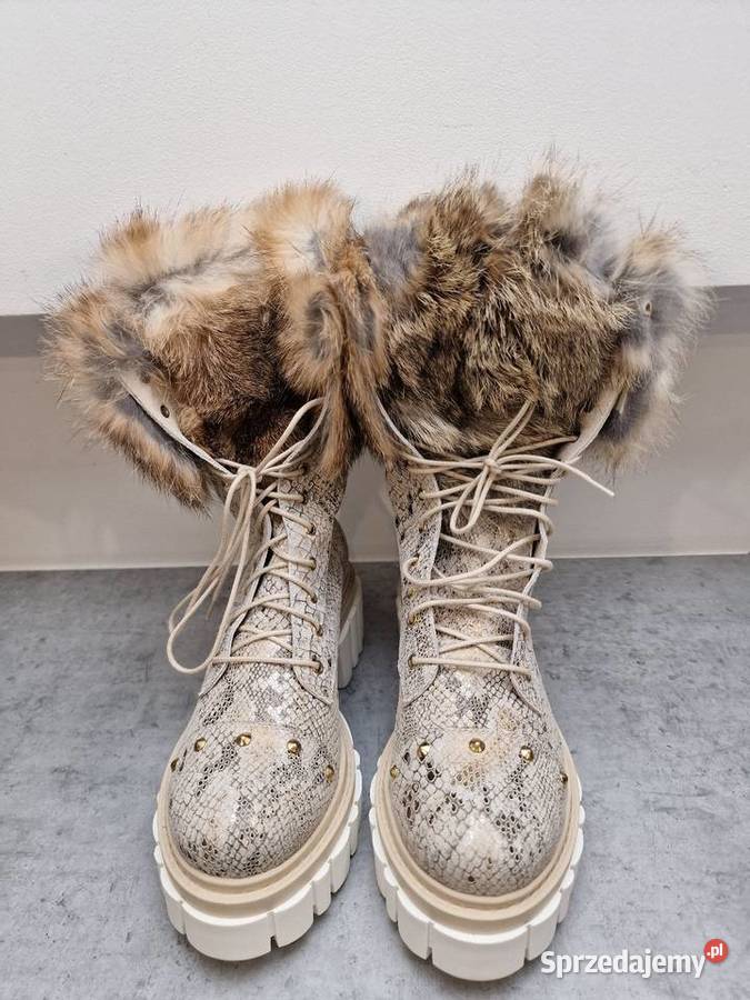 Botki Kozaki Skóra Wąż Futerko 36 Kozaki Żywiec