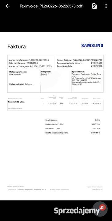 Nowy Samsung Galaxy S26 Ultra 51212 GB Fioletowy Piła