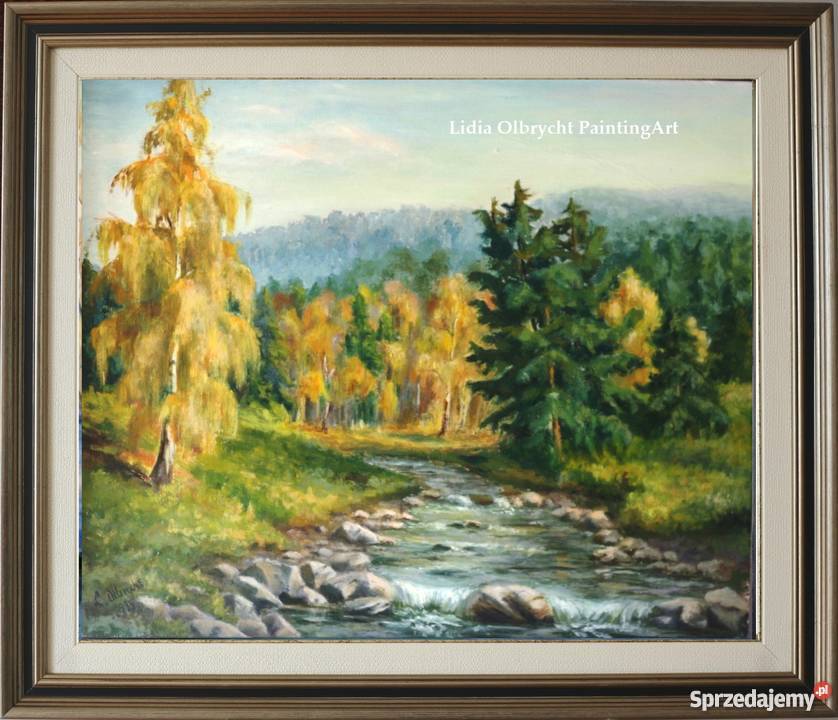 Pejzaż Jesień w Beskidach olej 62x72 LOlbrycht Nowy Sącz