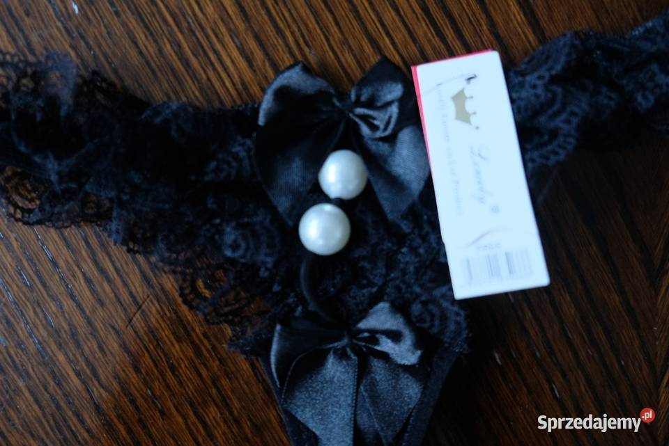 czarne stringi majtki XS 34 S 36 kokardki Toruń
