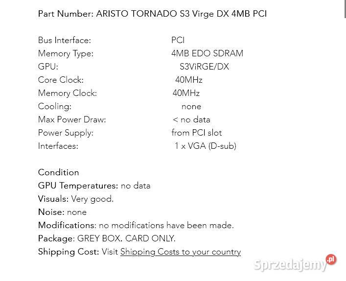 Karta graficzna 4 MB S3 VirgeDx na slot PCI Gdańsk