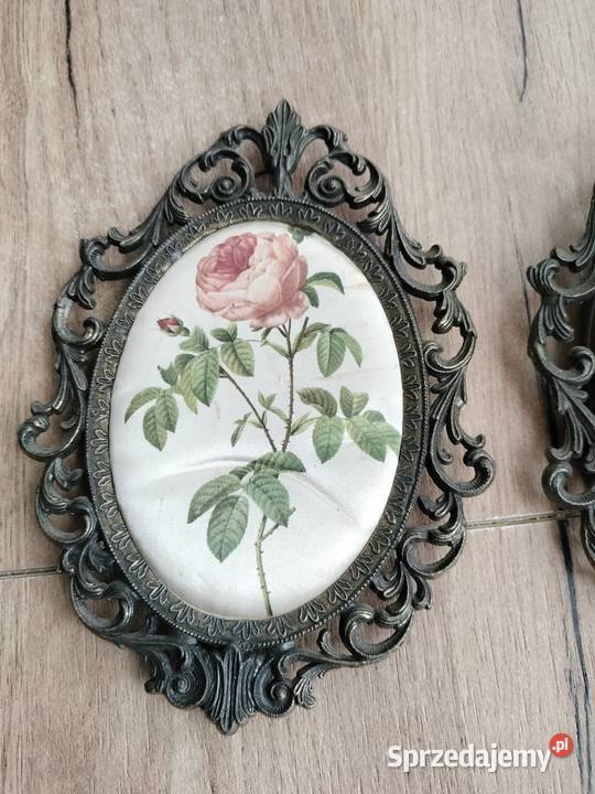 Dwie piękne metalowe ramki obrazki z różami Pozostałe