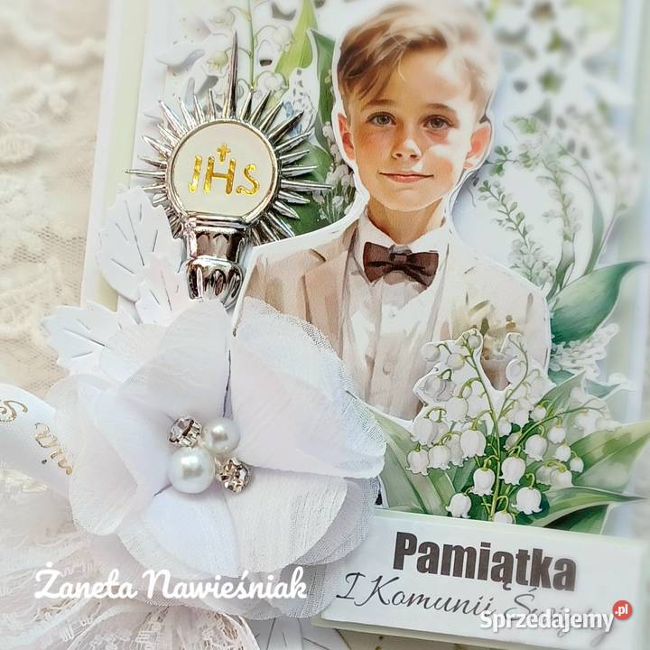 Pamiątka komunijna chłopca kartka hand made sprzedam